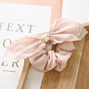 Pink & White Striped Bow Scrunchie Hair Band